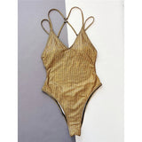 Sexy Golden Sequins Cross Back One Piece Swimsuit Women Swimwear Female Scrunch Butt High Leg Cut Bather Bathing Suit Swim V4967