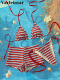 S - XL With Shorts Striped Halter Bikini Women Swimwear Female Swimsuit Three-pieces Bikini set Bather Bathing Suit Swim V8130