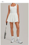 Nake Fake Two-piece Tennis Dresses Women's Anti Glare Pleated Fluffy Skirt Bulit-in Pocket Shorts Outwear Gym Fitness Golf Dress