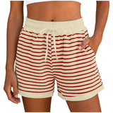 Y2k Cute Contrast Color Elastic High Waist Striped Shorts Women Drawstring Summer Shorts With Pockets Loose Fit Ribbed Shorts