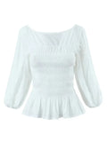 Foridol White Summer Linen Women Blouse Off Shoulder Lantern Sleeve Short Blouse Top 2025 Spring Smocked Pelpum Top New