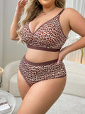 Women’s Sexy Leopard Print Lingerie Set, Plus Size Color Block Minimizer Bra, Supportive Side-Smoothing Underwear