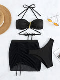 3 Pieces Triangle Halter Bikini 2026 Women & Beach Skirt Swimwear Female Printed Swimsuit Bathers Bathing Swimming Swim Suit