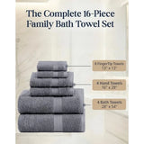 Luxury 16-Piece Bath Towel Set With Washcloths Included