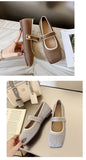 2026 New Mary Jane Shoes Woman Summer Autumn Leisure Flats Breathable Knitted Square Toe Female Daily Walking Driving Flat Shoes