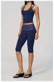 New Fake Two-piece Yoga Sets Women Striped Shock-absorbing Slim Sports Tank Top Fitness Suit Gym High Waist Mid Pants Tracksuit