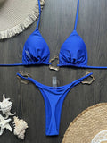 Sparkling Metal Ring Halter Extreme Mini Thong Bikini Female Swimsuit Women Swimwear Two-pieces Bikini Set Bathing Suit Swim