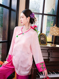 New Chinese style pajamas with breast pads, simulated silk, ice silk home wear, satin jacquard pajamas set