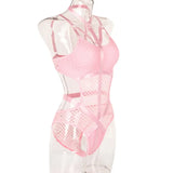 Toucheart Erotic Halter Bodysuit Large Mesh Splicing Andheavy Craftsmanship Women Hollow Seductive Intimate Hot Private Bodysuit