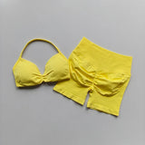 2PCS Backless Sports Bra High-Waisted Yoga Shorts Set Sexy Neck Hanging Design Abdomen Hip Lifting Fitness Outfit