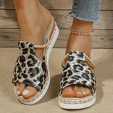 Fashion Leopard Print Wedge Slippers Women Summer Peep Toe Platform Sandals Woman Lightweight Non Slip Beach Sandles Plus Size