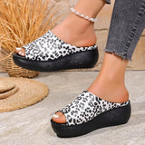 Summer Leopard Print Wedges Slippers Women 2026 Plus Size 43 Peep Toe Platform Sandals Woman Light Thick Sole Sandles Female