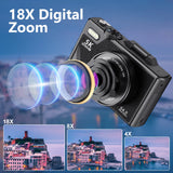 75MP Digital Camera For Photography 18X Zoom 5K UHD Vlog Camcorder Livestream Wifi Webcam 3.0 inch Flip Screen AF Selfie Camera