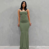2024 Summer Dresses For Women Sexy Spaghetti Strap Black Long Dress Y2k Sleeveless Solid Skinny Bodycon Trumpet Maxi Vestidos