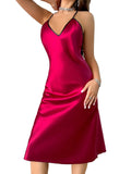 Elegant Women's Nightgown V Neck Sexy Sleepwear Red Comfortable Long Dress Comfortable Sleepwear  for Bridal and Daily Wear