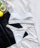 Ribbed Triangle High Cut Bikini Women Swimsuit Female Thong Swimwear Two Pieces Bikini Set Rings Bather Bathing Suit Swim Lady