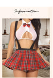 Toucheart Sexy Uniform Temptation Jumpsuit For Women Cosplay Mesh Plaid Perspective JK Sex Suit Mesh Patchwork Uniform Set New