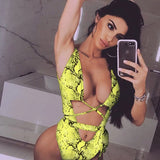 6 Colors New Sexy One Piece Swimsuit Swimwear Women Leopard Snakeskin Print Hollow Cross Straps One-piece Bathing Suit Beachwear