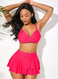 2026 Sexy Ruffled Swimsuit Women Push Up Cross Bikini Women Maple Print Gradient Beach Skirt Bathing Suit Skirt Swimwear Tankini