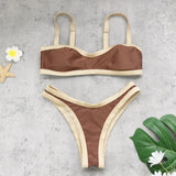 Sexy Coffee Patchwork Bikini Set 2026 Women Halter Push Up Bra Thong Swimsuit Brazilian Bathers Bathing Suit Micro Swimwear