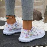 2025 Fashion Crystal Platform Sneakers Women Plus Size Slip On Flowers Printed Flats Woman Breathable Soft Sole Wakling Shoes