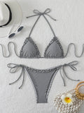 Halter Triangle String Bikinis 2026 Women Sexy Striped Swimsuit Ruffle  Swimwear Female Bathers Bathing Swimming Swim Suit