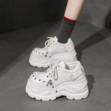2026 Chunky Platform Punk Sneakers Women Belt Decor Lace Up Thick Bottom Vulcanized Shoes Woman Heighten Rivets Goth Shoes Mujer
