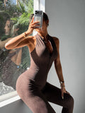 Women Seamless Yoga Jumpsuit Workout Bodysuit Tummy Control Butt-Lifting Gym Clothes Sleek Sportswear Striped Athletic Outfit