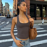 Women's Fashion Solid Tank Tops 2026 Streetwear Sleeveless T-shirt Female Square Collar Skinny Corset Y2K Girls Gray Crop Top