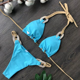 Patchwork Halter High Cut Knitted Bikini Women Swimwear Female Swimsuit Two-pieces Bikini Set Brazilian Bather Bathing Suit Swim