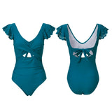 Womens Lace Fly Sleeve Bodysuit Swimwear V Neck Bikini Front Twist Cutout Tummy Control Bathing Suits Beachwear