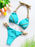 Solid Color Strap Women Bikini Sexual Beach Holiday Swimwear