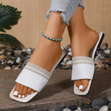 Leisure Flat Bottom Sandals Women's New 2026 Square Head Low Heel Solid Color Casual Large Size Beach Slippers
