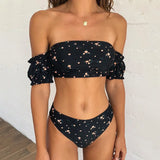 Ruffled Frilled Off Shoulder Bikini Women Swimsuit Female Swimwear Two Pieces Bikini Set Bandeau Bather Bathing Suit Swim Lady