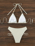 Shiny Sparkling Halter Pearls Bikini Women Swimwear Female Swimsuit Two-pieces Bikini set Hollow Out Bather Bathing Suit Swim