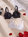 2Pcs/Set Lace Bra for Women Sexy Underwire Push-Up Bra Breathable Mesh Thin Soft Lingerie Adjustable No Lining Women's Bra