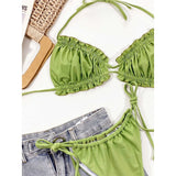 Sexy Ruffled Frilled Pleated Ruched Bikini Women Swimwear Female Swimsuit Two-pieces Bikini Set Bather Bathing Suit Swim V3239