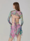 Women 3 Piece Sets Long Sleeve Shrug + Halter Tank Top + Irregular Pleated Skirts Y2K Aesthetic Gothic Sexy Streetwear