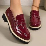 Patent Leather Thick Heels Loafers Women Spring New Mixed Color Med Heel Office Pumps Woman Plus Size 43 Slip On Single Shoes