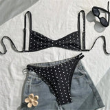 S - XL Polka Dot V Neck Bikini Women Swimwear Female Swimsuit Two-pieces Bikini set High Leg Cut Bather Bathing Suit Swim V8147