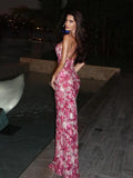Ahagaga Fashion Women's Maxi Dresses 2026 Summer New Sexy Backless Print Dress Strap Sleeveless Party Beach Bodycon Elegant Cute