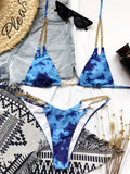 Sexy Cow Print Halter Metal Chains Brazilian Bikini Women Swimsuit Female Swimwear Two Pieces Bikini Set Bathing Suit Swim Lady