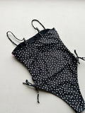 2026 Summer Women's One-piece Suit Swimwear Dot Patchwork Swimsuit Strappy Bodysuit Bikini High Waist Push Up Monokini Beachwear