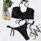 Sexy High Cut Leopard Bikini Women Thong Swimwear Female Swimsuit Two-pieces Bikini set Lace Up Bather Bathing Suit Swim Lady
