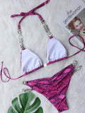 Snake Printed Halter Rhinestone Diamond Bikini Women Swimwear Female Swimsuit Two-pieces Bikini Set Brazilian Bathing Suit Swim