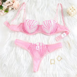 2pcs Women's Bra Set Sexy Lace Mesh Lingerie Set Ultra Thin Breathable Comfortable Lightweight Scallop Transparent Lingerie Set