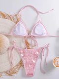 Sexy Sequin Pink Bikini Set 2026 Women Mesh Front Tie Push Up Bra Triangle Swimsuit Beach Bathing Suit Micro Swimwear Biquini