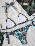 Sexy Halter Snake Skin Bikini 2026 Women Swimsuit Female Metal Chains Swimwear Two Pieces Bikini Set High Cut Bathing Suit Swim