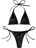 Sexy Satin Halter Brazilian Padded Bikini Female Swimsuit Women Swimwear Two-Pieces Bikini Set Bather Bathing Suit Swim V4966S
