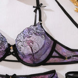 Toucheart Erotic Lingerie Fashionable Bow Accessories Contrasting Color Embroidery Hollow Slim Fit Women Sexy Lingerie Split Set